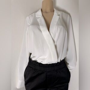 DO+BE White Wrap Blouse | Chic Minimalist Office Top | Size Small